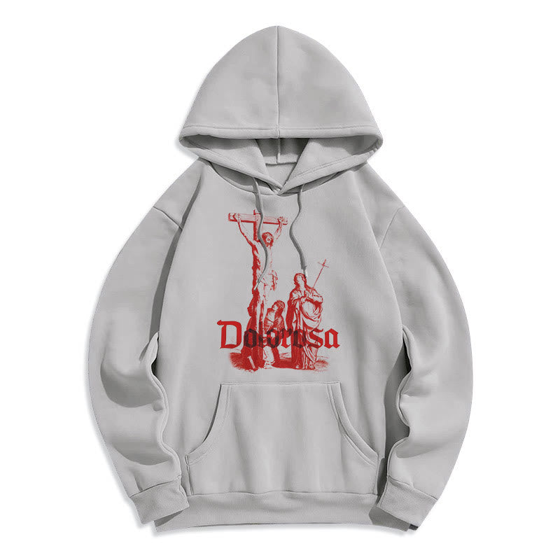 Classic Style Dolorosa Crucifix Jesus Sacred Faith Fleece Lined Polyester Hoodie