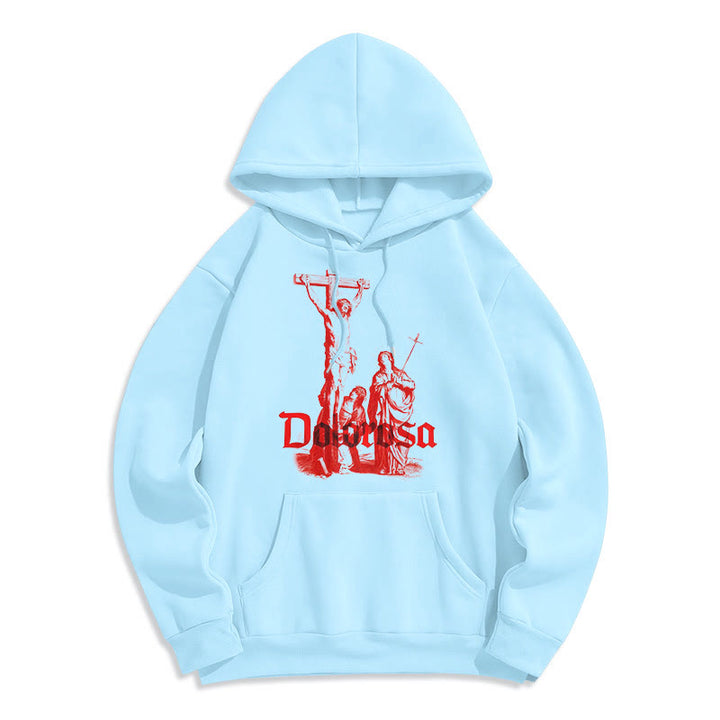 Classic Style Dolorosa Crucifix Jesus Sacred Faith Fleece Lined Polyester Hoodie