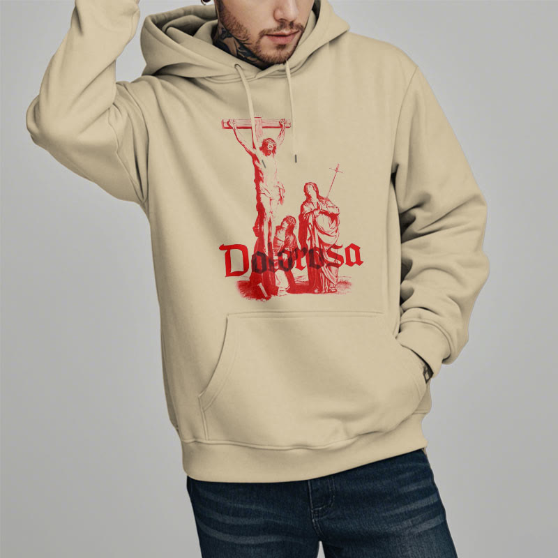 Classic Style Dolorosa Crucifix Jesus Sacred Faith Fleece Lined Polyester Hoodie