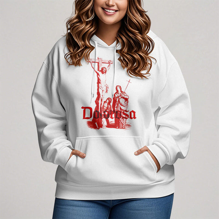 Classic Style Dolorosa Crucifix Jesus Sacred Faith Fleece Lined Polyester Hoodie