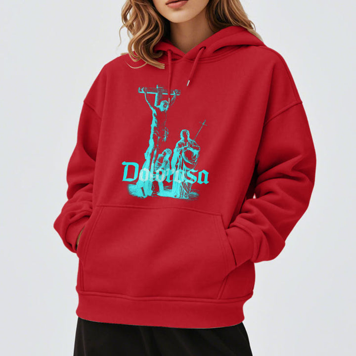 Classic Style Dolorosa Crucifix Jesus Sacred Faith Fleece Lined Polyester Hoodie
