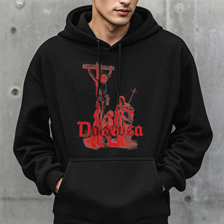 Classic Style Dolorosa Crucifix Jesus Sacred Faith Fleece Lined Polyester Hoodie