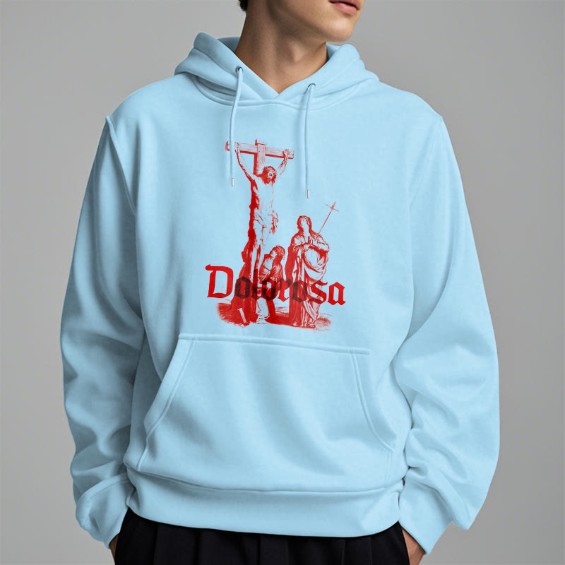 Classic Style Dolorosa Crucifix Jesus Sacred Faith Fleece Lined Polyester Hoodie