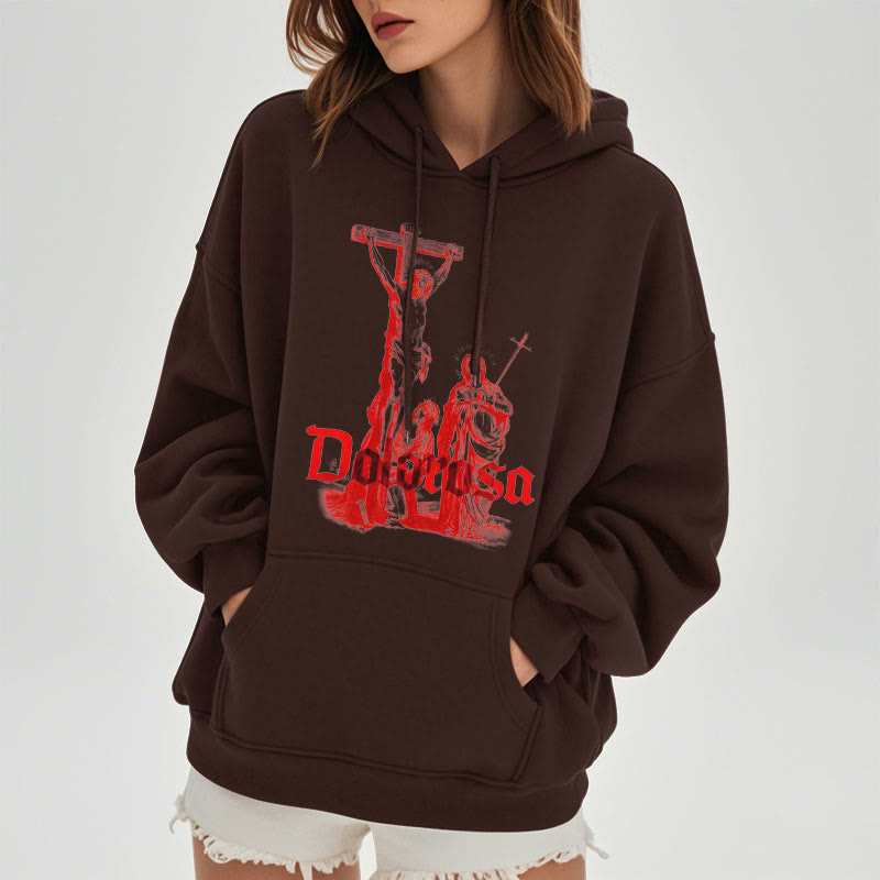 Classic Style Dolorosa Crucifix Jesus Sacred Faith Fleece Lined Polyester Hoodie