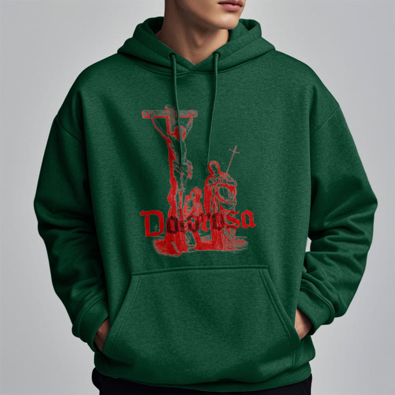 Classic Style Dolorosa Crucifix Jesus Sacred Faith Fleece Lined Polyester Hoodie