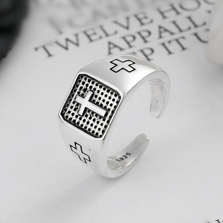 Christianartworkshop 925 Sterling Silver Minimalist Cross Engraved Adjustable Faith Ring - Adjustable - image 0