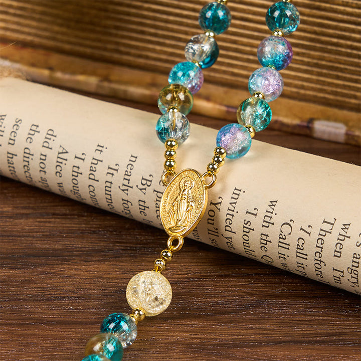Christianartworkshop Miraculous Medal & Celtic Cross of 8 mm Round Multicolor Glass Alloy Chain Rosary - image 3