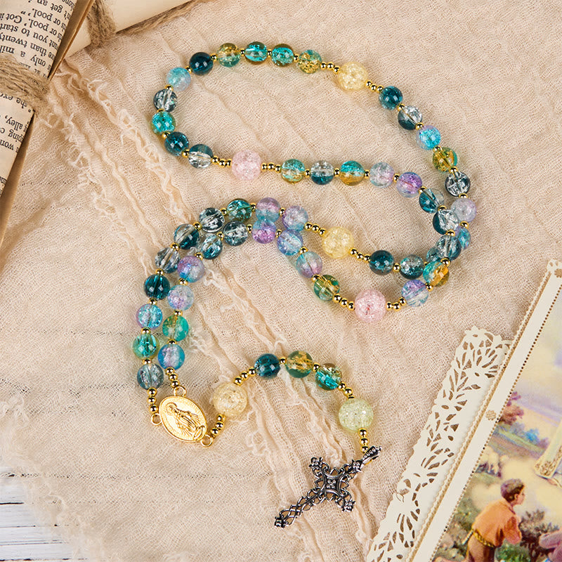Christianartworkshop Miraculous Medal & Celtic Cross of 8 mm Round Multicolor Glass Alloy Chain Rosary - image 5