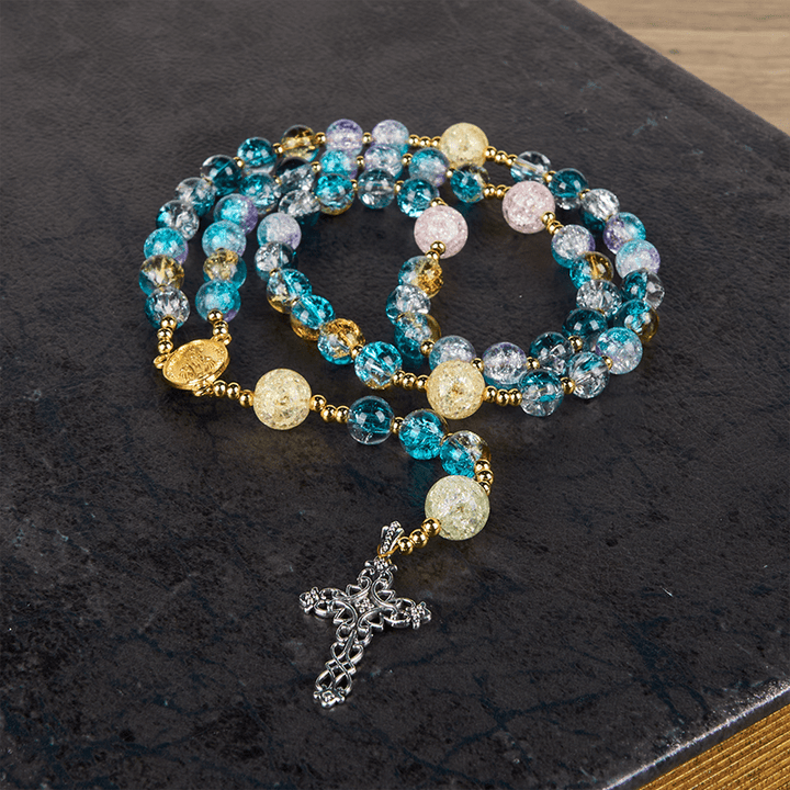 Christianartworkshop Miraculous Medal & Celtic Cross of 8 mm Round Multicolor Glass Alloy Chain Rosary - image 6