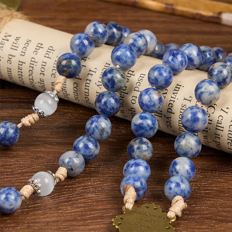 Christianartworkshop Immaculate Heart of Mary & Crucifix of 8 mm Round Blue Stone Nylon Cord Rosary - image 7