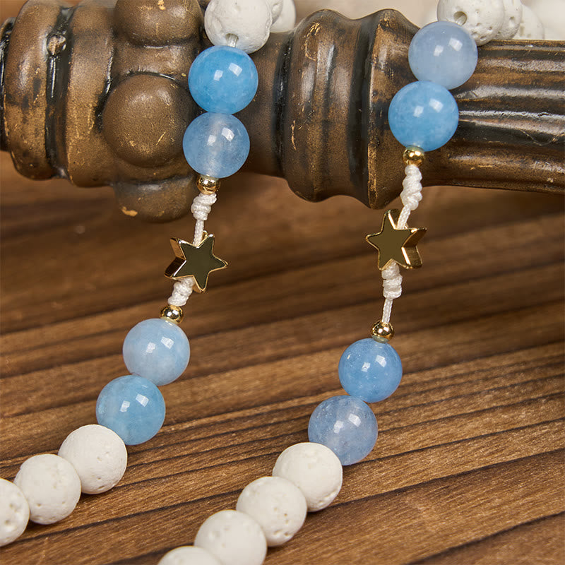 Christianartworkshop Starry Divine Handmade Rosary: Blue Agate Beads and Celestial Golden Accents