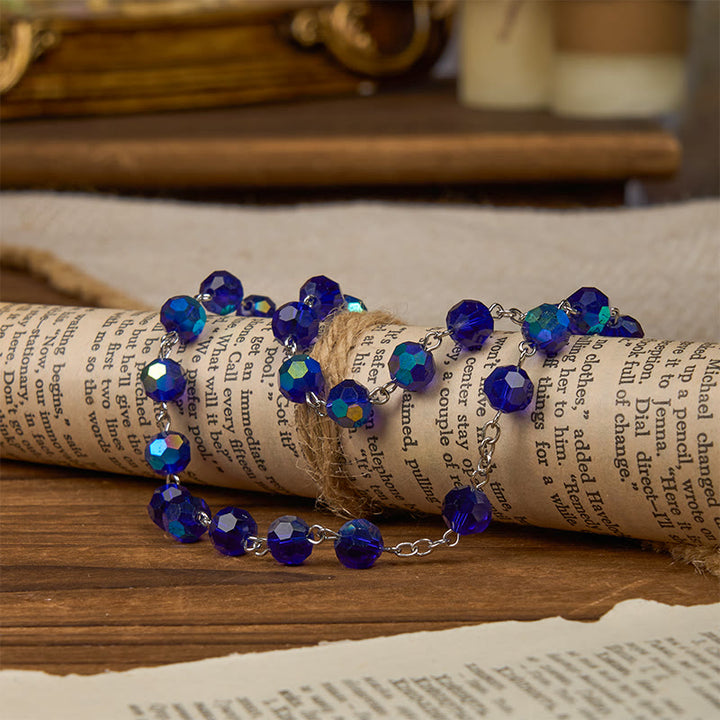 Christianartworkshop Miraculous Medal & Crucifix of 8mm Blue Sparkle Glass Round Beads Rosary