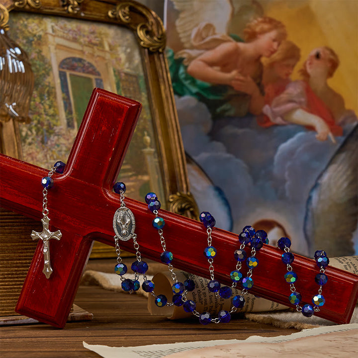 Christianartworkshop Miraculous Medal & Crucifix of 8mm Blue Sparkle Glass Round Beads Rosary