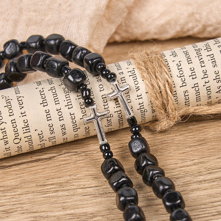 Christianartworkshop St. Benedict Medal & Crucifix of 8mm Black Wood Round Beads Rosary