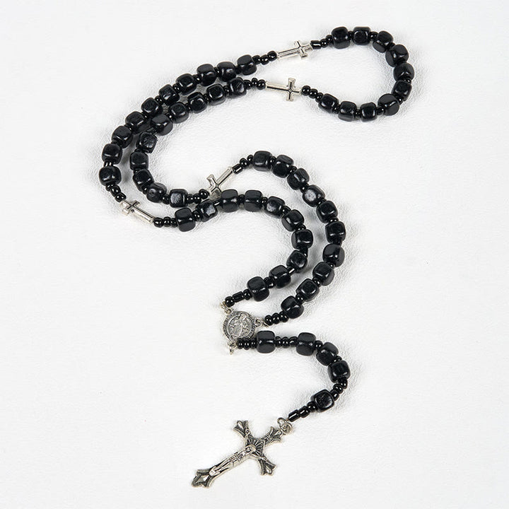 Christianartworkshop St. Benedict Medal & Crucifix of 8mm Black Wood Round Beads Rosary
