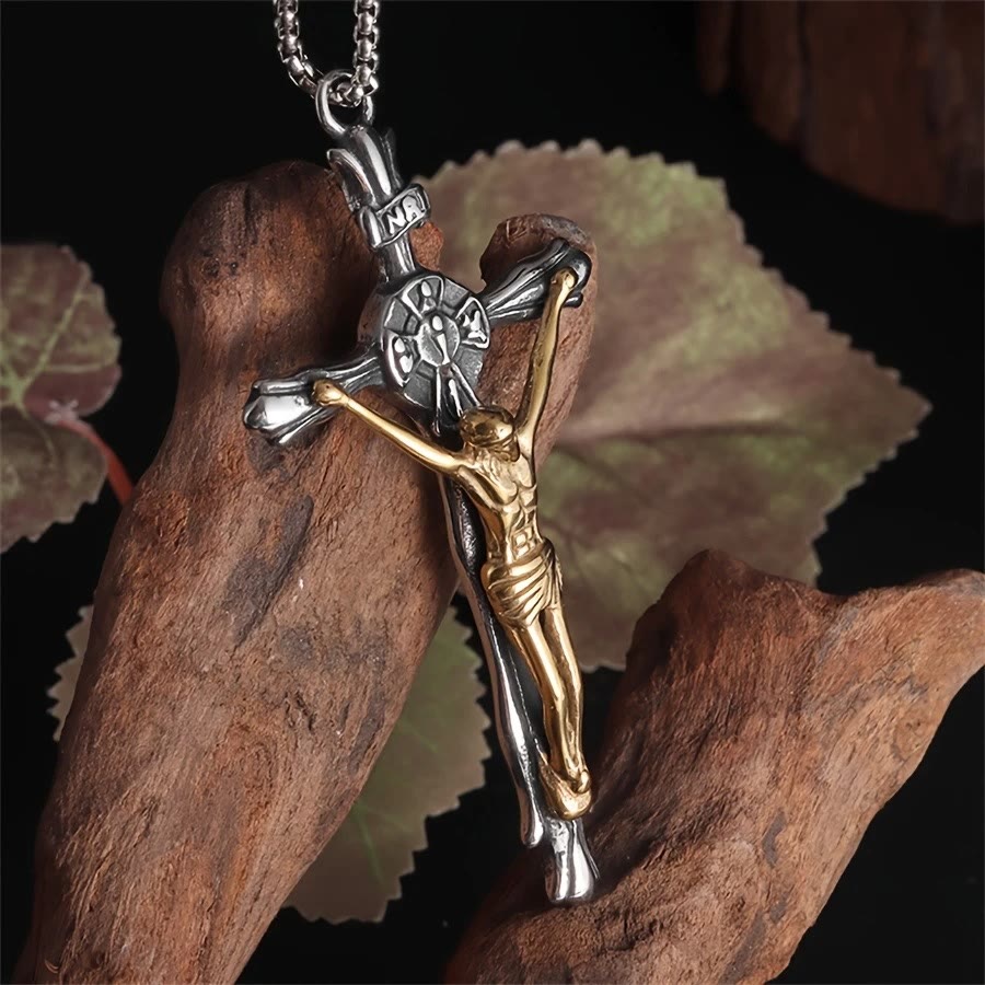 Christianartworkshop Two-tone Steel Crafted Crucifix Necklace - The Divine Sacrifice - image 1