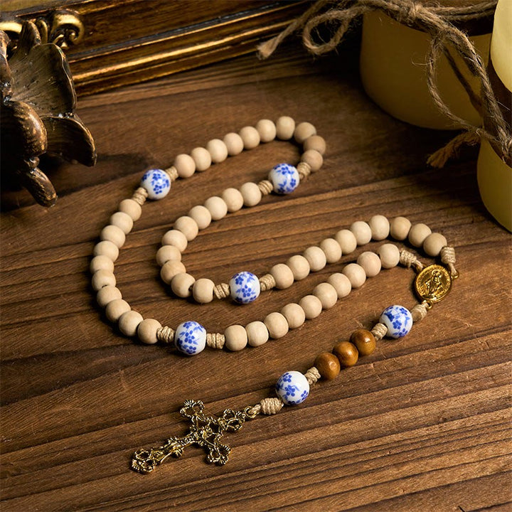 Christianartworkshop Handmade Wooden Ceramics Beads Miraculous Medal & Crucifix Rosary - image 1