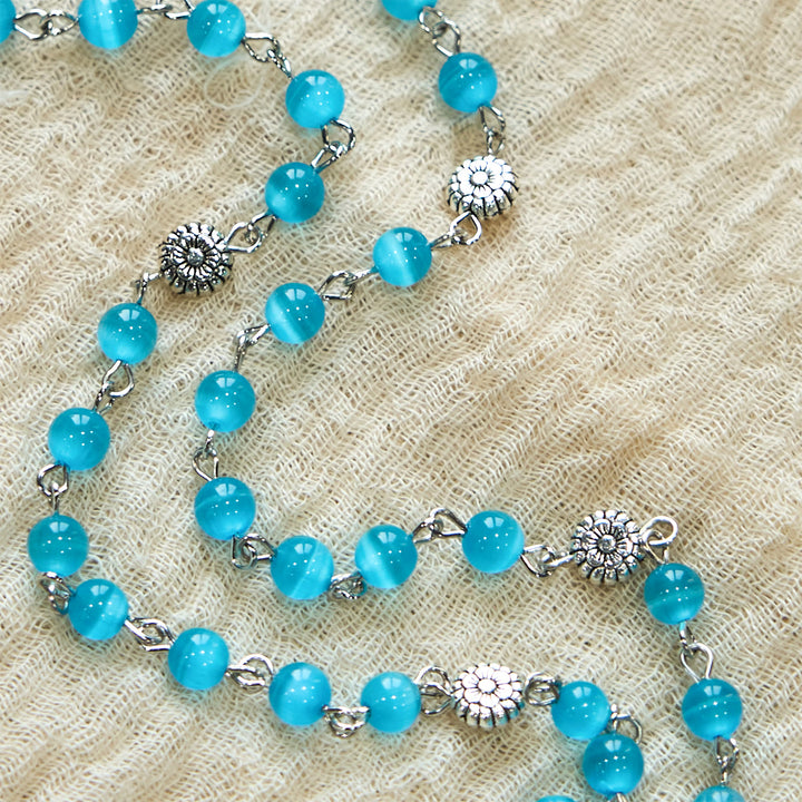 Christianartworkshop Immaculate Heart of Mary 6mm Glass Shiny Beads Lake Blue 7 Sorrows Rosary