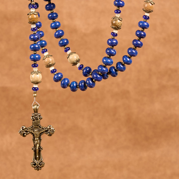 Christianartworkshop Handmade St. Therese of Lisieux Medal & Crucifix 8*10mm Oblate Lapis Lazuli & Map Stone Rosary - image 2