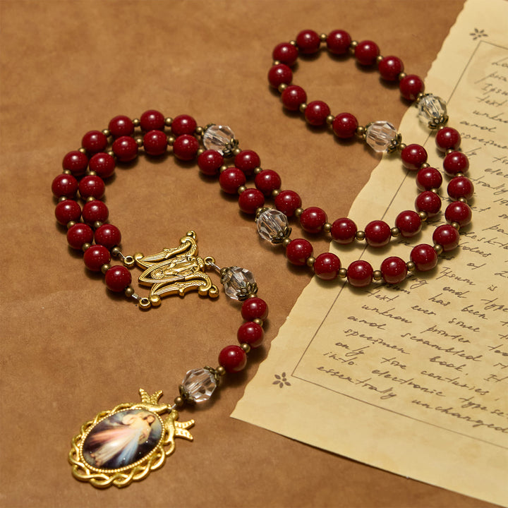 Christianartworkshop Handmade Rosary with Cinnabar Beads and Jesus Medal – A Divine Emblem of Faith's Devotion