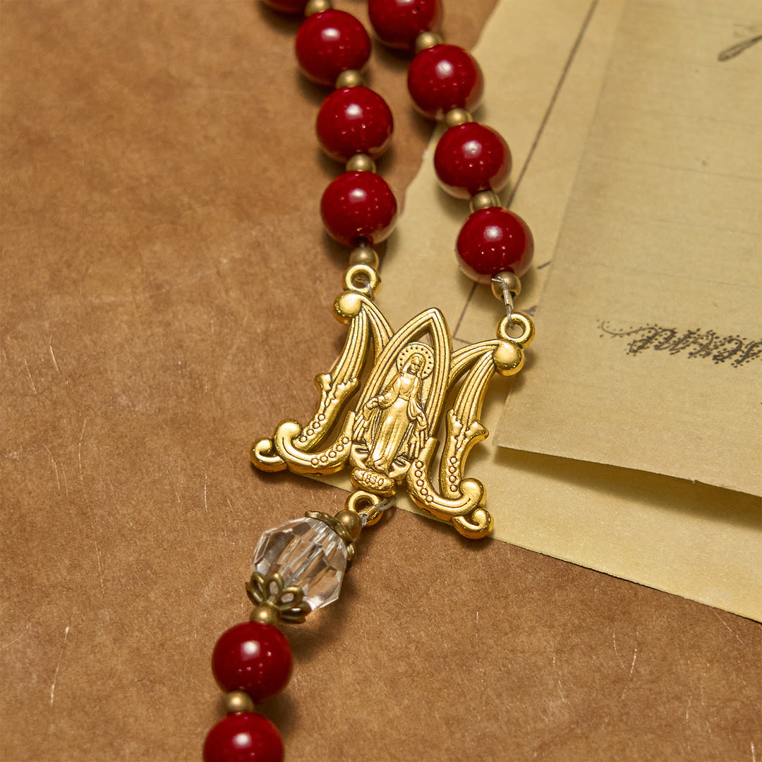 Christianartworkshop Handmade Rosary with Cinnabar Beads and Jesus Medal – A Divine Emblem of Faith's Devotion