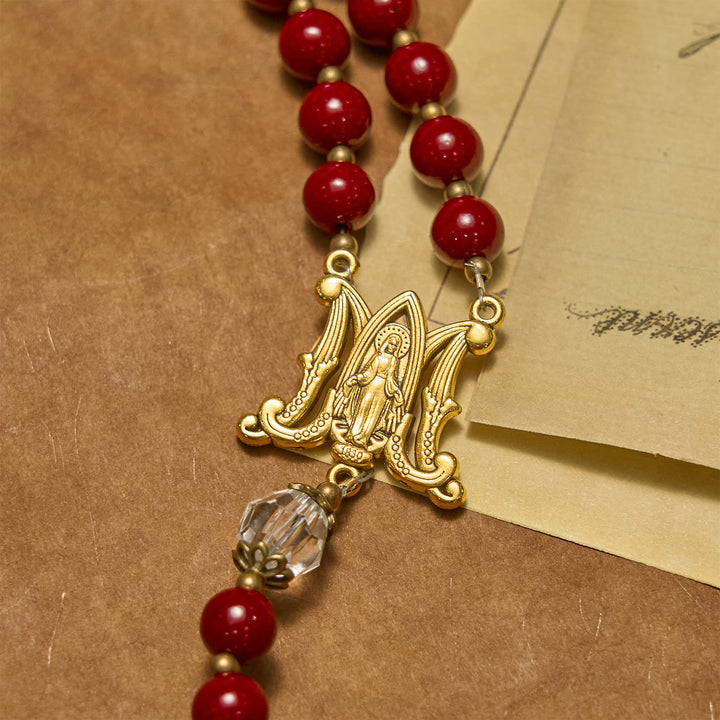 Christianartworkshop Handmade Rosary with Cinnabar Beads and Jesus Medal – A Divine Emblem of Faith's Devotion