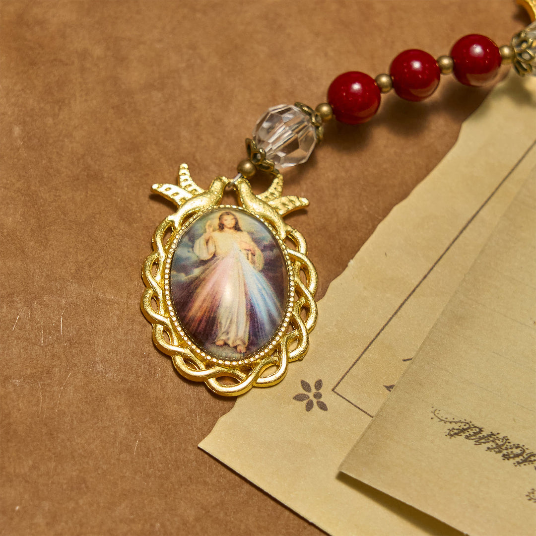 Christianartworkshop Handmade Rosary with Cinnabar Beads and Jesus Medal – A Divine Emblem of Faith's Devotion