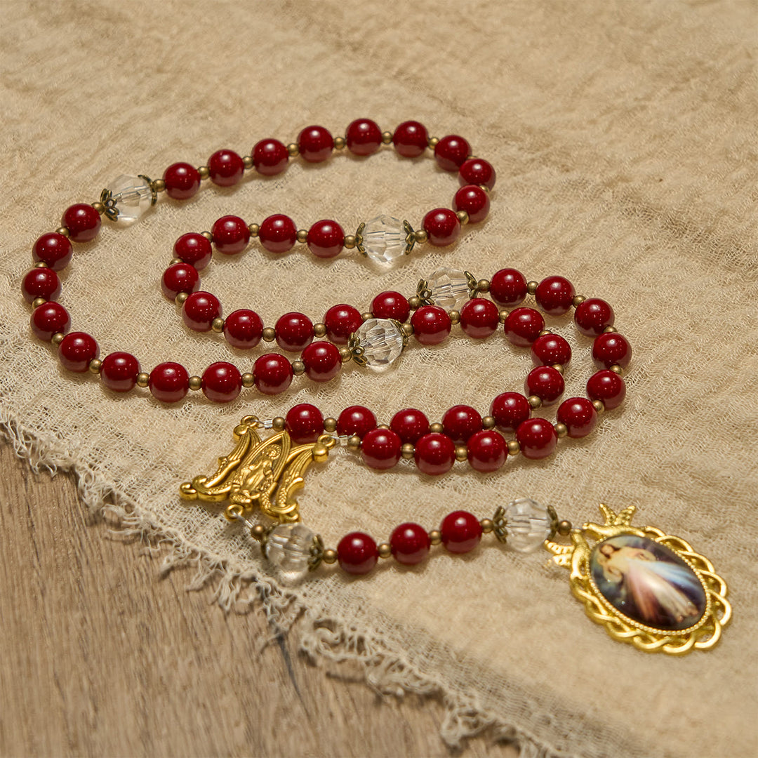 Christianartworkshop Handmade Rosary with Cinnabar Beads and Jesus Medal – A Divine Emblem of Faith's Devotion