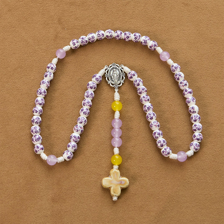 Christianartworkshop Miraculous Medal & Cross of 8mm Flower Ceramic Beads Handmade Rosary for Holy Prayer - image 4