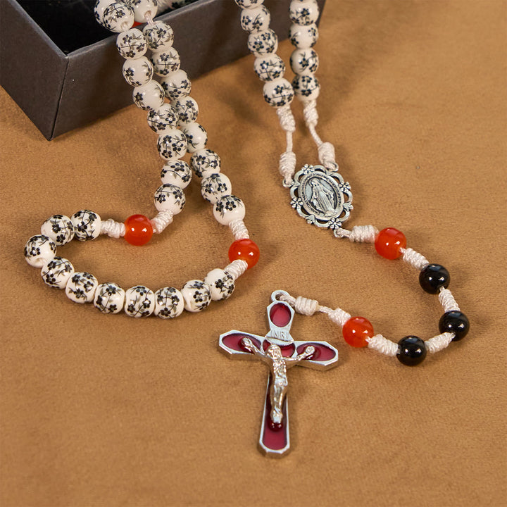 Christianartworkshop Miraculous Medal & Crucifix of 8mm Flower Ceramic Beads Handmade Rosary——Divine Protection Rosary - image 4