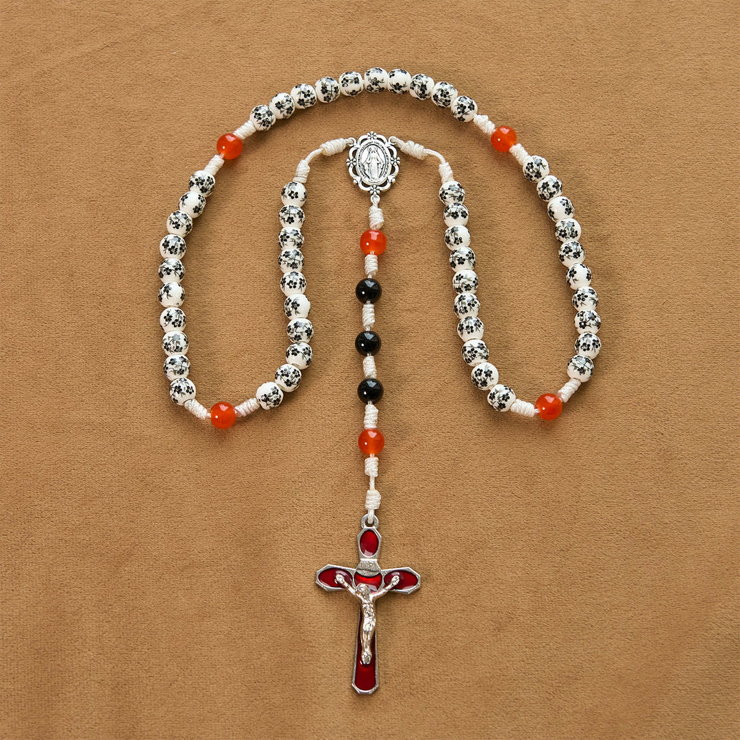 Christianartworkshop Miraculous Medal & Crucifix of 8mm Flower Ceramic Beads Handmade Rosary——Divine Protection Rosary - image 6