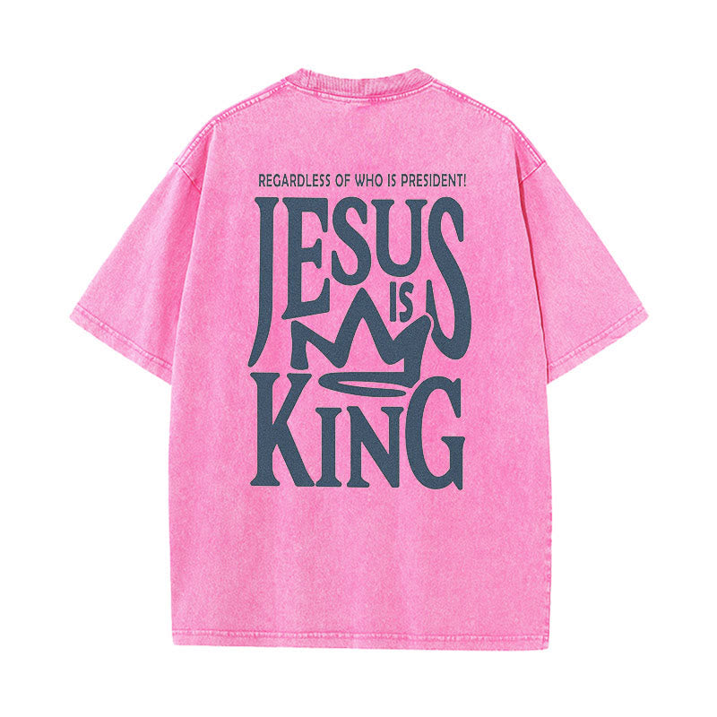 Christianartworkshop Jesus is King Statement Unisex Washed T-Shirt - Pink - 5XL - image 5