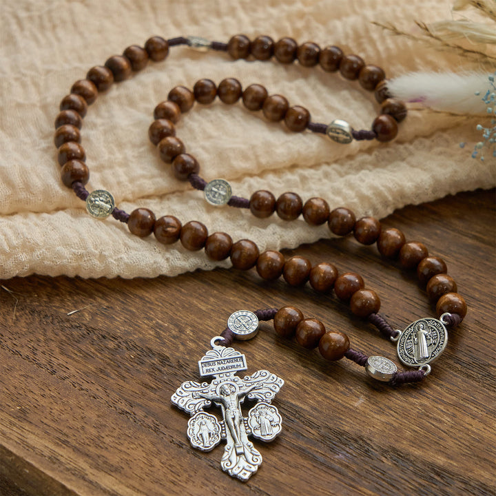 Christianartworkshop St. Benedict Medal Church Forgiveness Absolution Wooden Necklace Rosary Gift - image 1