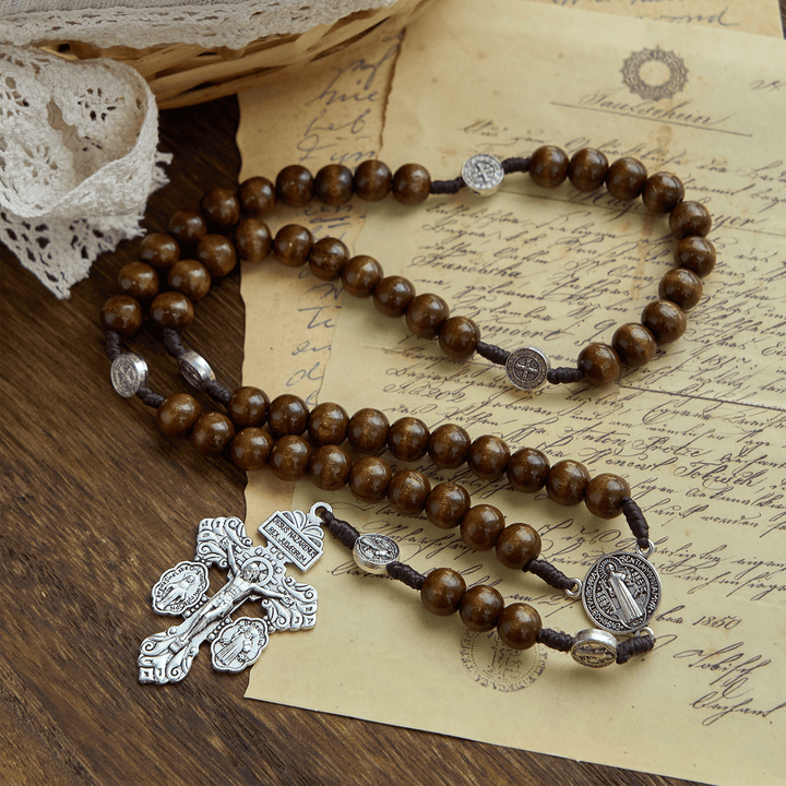 Christianartworkshop St. Benedict Medal Church Forgiveness Absolution Wooden Necklace Rosary Gift - image 7