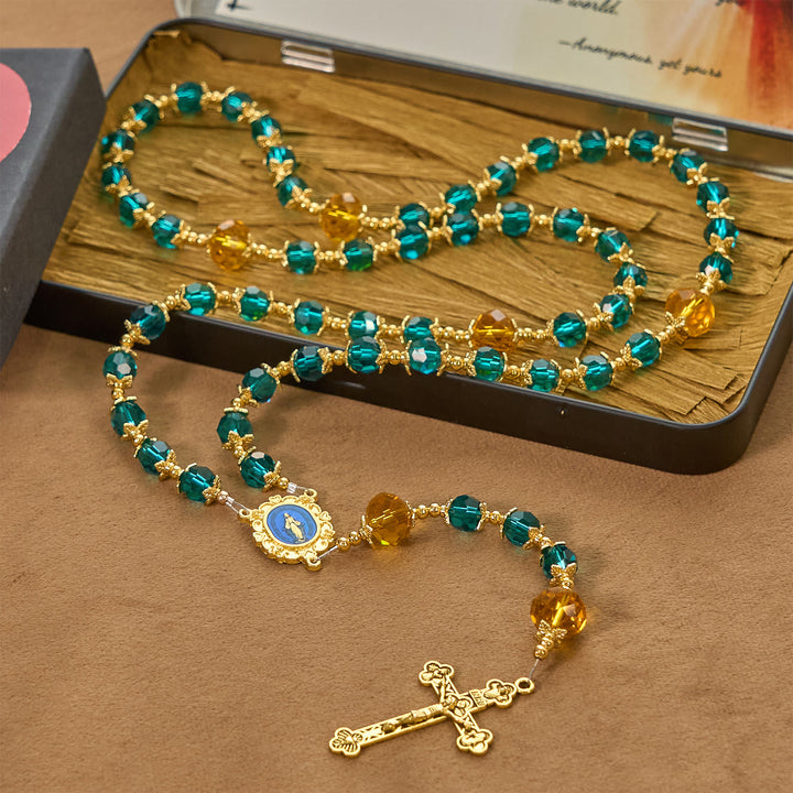 Christianartworkshop Handmade Peacock Blue Crystal Beads Rosary: A Divine Delight for Holy Prayer - Peacock Blue - image 0