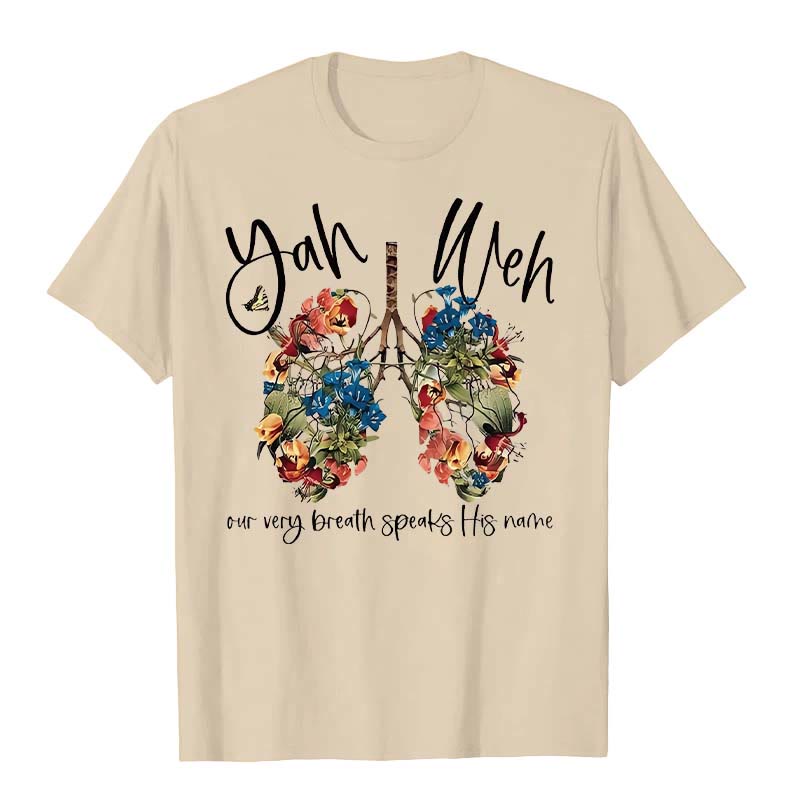 Christianartworkshop Our Very Breath Speaks His Name Floral Lung  Yahweh Unisex T-shirt - Beige - 2XL - image 3