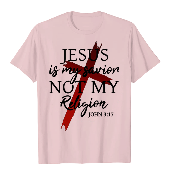 Christianartworkshop Jesus Is My Savior Not My Religion God Faith Cross Unisex T-shirt - Light Pink - 2XL - image 5