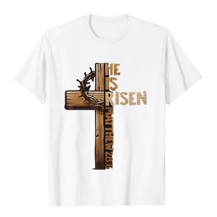 Christianartworkshop He Is Risen Cross & Crown of Thorns Unisex T-shirt - White - 2XL - image 3
