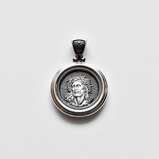 Christianartworkshop Sterling Dual-Face Medal Necklace with Crown of Thorns & Our Lady of Sorrows - image 2