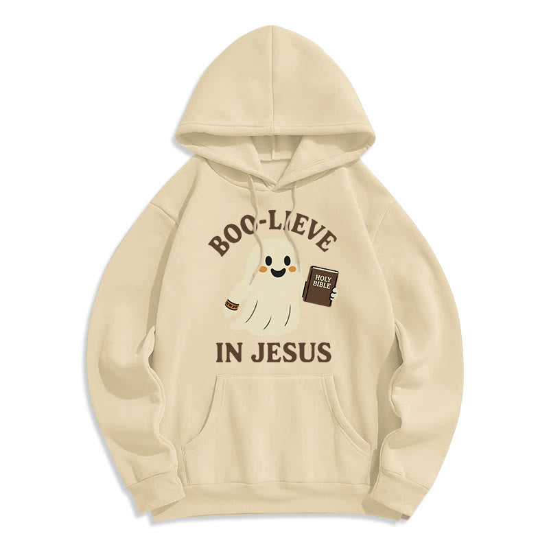 Christianartworkshop Boo-Lieve in Jesus Faith Over Fear Fleece Lined Polyester Hoodie - Beige - 2XL - image 8