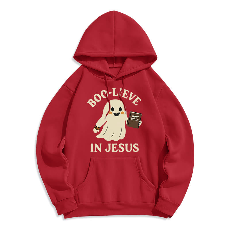 Christianartworkshop Boo-Lieve in Jesus Faith Over Fear Fleece Lined Polyester Hoodie - Red - 2XL - image 2