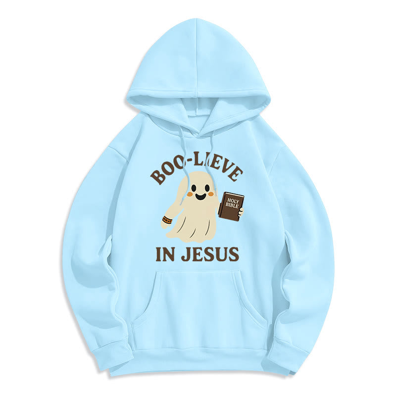 Christianartworkshop Boo-Lieve in Jesus Faith Over Fear Fleece Lined Polyester Hoodie - Blue - 2XL - image 7