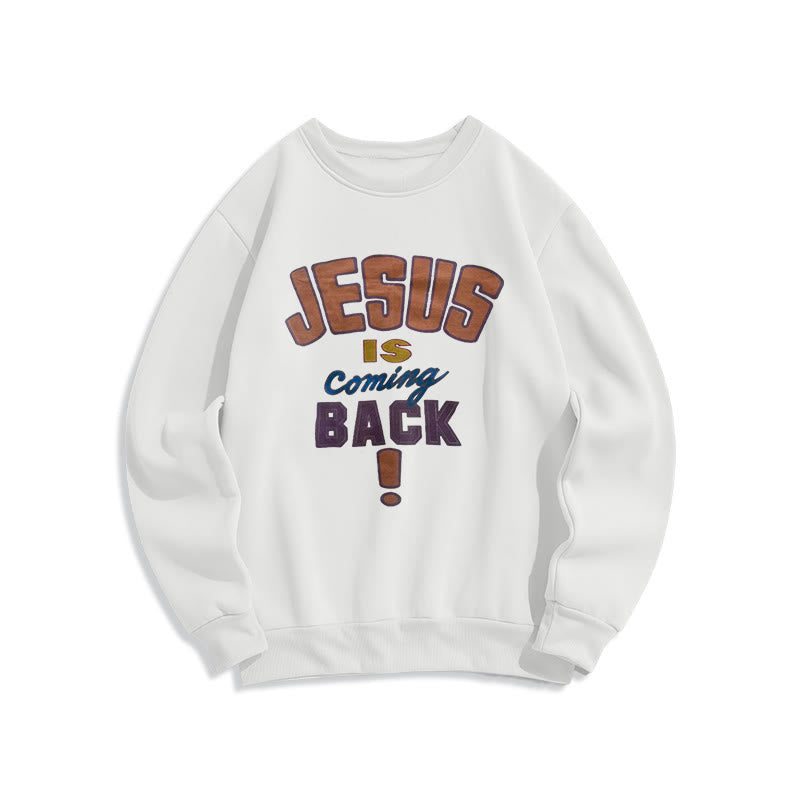 Christianartworkshop Modern Street Style Jesus Is Coming Back Fleece Lined Polyester Sweatshirt - White - 2XL - image 1