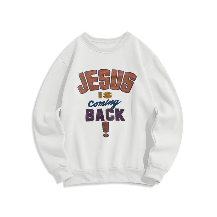 Christianartworkshop Modern Street Style Jesus Is Coming Back Fleece Lined Polyester Sweatshirt - White - 2XL - image 1