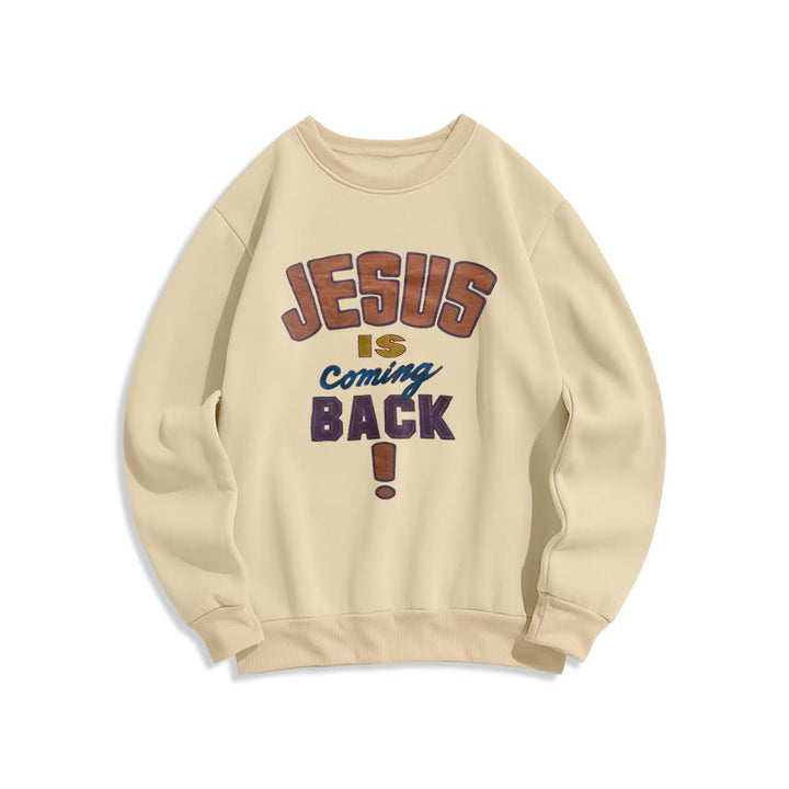 Christianartworkshop Modern Street Style Jesus Is Coming Back Fleece Lined Polyester Sweatshirt - Beige - 2XL - image 3