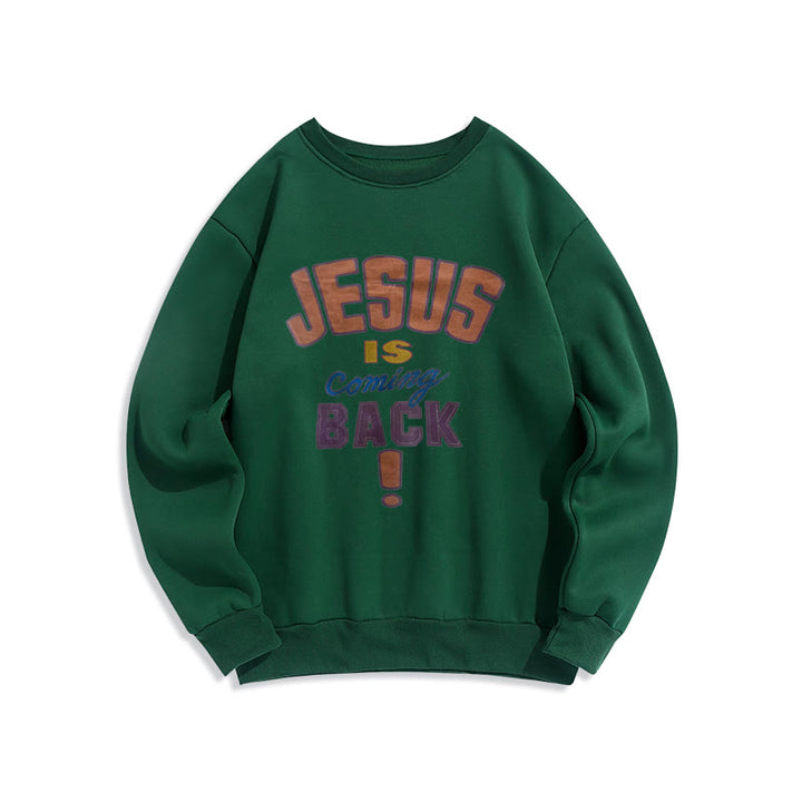 Christianartworkshop Modern Street Style Jesus Is Coming Back Fleece Lined Polyester Sweatshirt - Green - 2XL - image 6