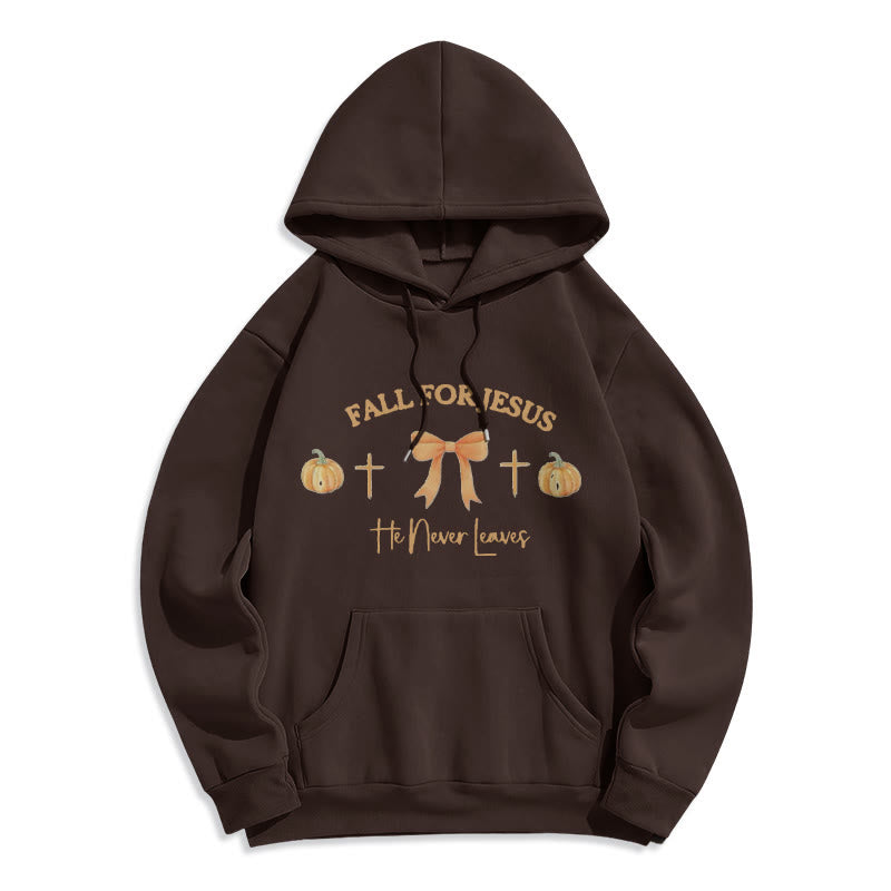 Christianartworkshop Fall For Jesus Pumpkin Cross & Bow Fleece Lined Polyester Hoodie - Brown - 2XL - image 6