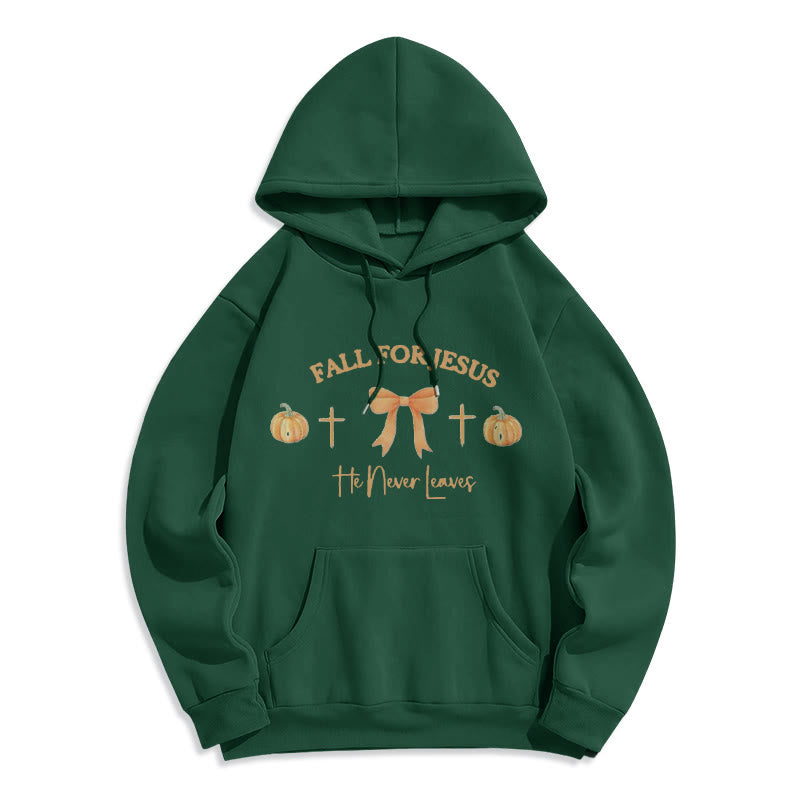 Christianartworkshop Fall For Jesus Pumpkin Cross & Bow Fleece Lined Polyester Hoodie - Green - 2XL - image 1