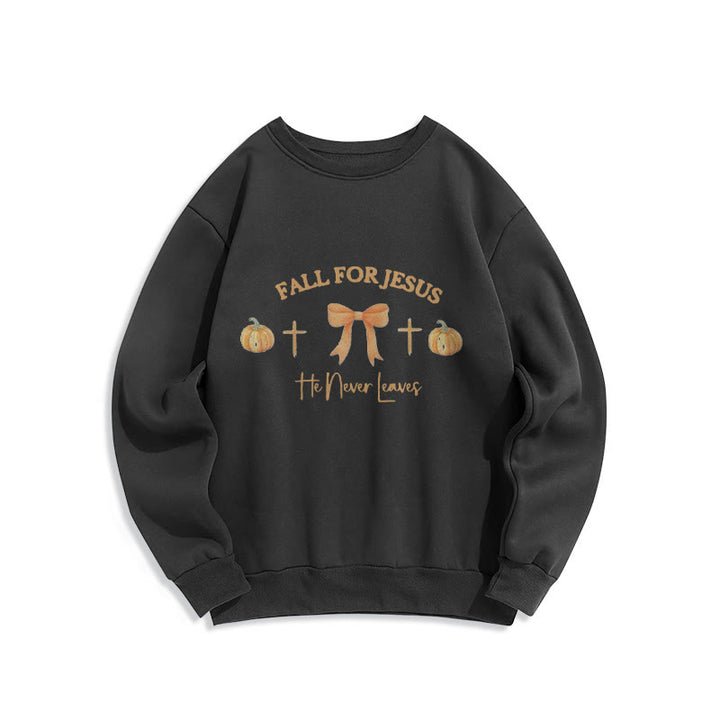 Christianartworkshop Fall For Jesus Pumpkin Cross & Bow Fleece Lined Polyester Sweatshirt - Black - 2XL - image 6