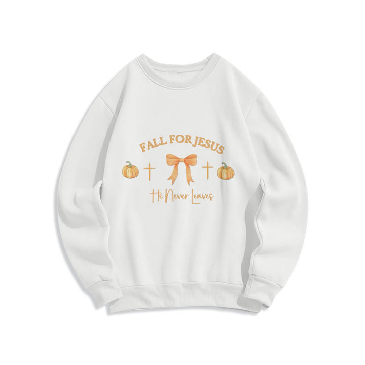 Christianartworkshop Fall For Jesus Pumpkin Cross & Bow Fleece Lined Polyester Sweatshirt - White - 2XL - image 4